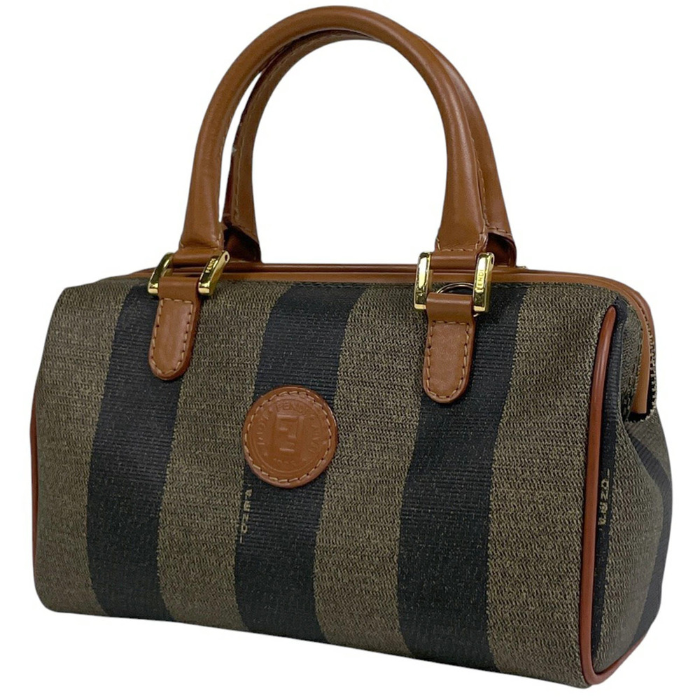Fendi Pequin Handbag Boston Bag Canvas Brown